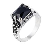 HIJONES Uomo Acciaio Inox Punk Koi Carp Lotus Inciso Chucky Statement Ring Lucky Biker Band Argento Pietra Nera Taglia 14