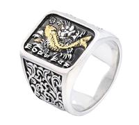 HIJONES Uomo Acciaio Inox Punk Koi Carp Lotus Inciso Chucky Statement Ring Lucky Biker Band Oro Taglia 22