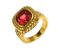 HIJONES Uomo Acciaio Inox Quadrato di Vetro Cristallo Gemma Lucido Anello di Nozze Micro Spianare Cz Hip Hop Titanio Biker Band Oro Pietra Rosa Rossa Taglia 19