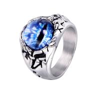 HIJONES Uomo Anello con Occhio di Drago in Acciaio Inossidabile Gioielli Vintage Gothic Biker Hip Hop Argento Occhio Blu Misura 27
