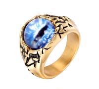 HIJONES Uomo Anello con Occhio di Drago in Acciaio Inossidabile Gioielli Vintage Gothic Biker Hip Hop Oro Nero Blu Occhio Misura 22