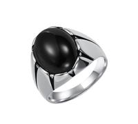 HIJONES Uomo Donna Ovale Pietra Anello In Acciaio Inox Personalizzato Hip Hop Esagerato Gemma Anello Band Gioielli Argento Nero Misura 25