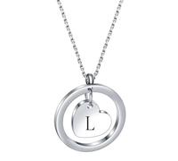 HIJONES Uomo Donne Acciaio Inox Amore Cuore Cavo 26 Lettera Collana Nome Inciso Coppia Ciondolo Gioielli Regalo Di Compleanno Argento L