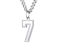 HIJONES Uomo Donne Acciaio Inox Amuleto Collare Catena Sportiva Numero 0-9 Inciso Football Baseball Basketball Argento 7