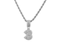 HIJONES Uomo Donne Acciaio Inox Collare Charm Collo Catena Numero Fortunato Hip Hop Angelo 0-9 Zircone Argento 3