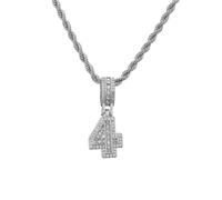 HIJONES Uomo Donne Acciaio Inox Collare Charm Collo Catena Numero Fortunato Hip Hop Angelo 0-9 Zircone Argento 4