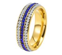 HIJONES Uomo Donne Acciaio Inox Elegante Tre Righe Pietra Simile Eterna Zironia Cubica Fidanzamento Matrimonio Gioiello Per Lui Lei Oro Taglia 22