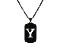 HIJONES Uomo Donne Acciaio Inox Hip Hop Square Hollow 26 Lettera Nome Pendente Collana Punk Sporting Catene da Motociclista Nero Y