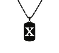 HIJONES Uomo Donne Acciaio Inox Hip Hop Square Hollow 26 Lettera Nome Pendente Collana Punk Sporting Catene da Motociclista Nero X