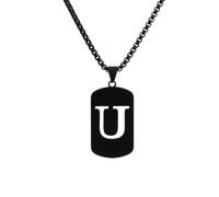 HIJONES Uomo Donne Acciaio Inox Hip Hop Square Hollow 26 Lettera Nome Pendente Collana Punk Sporting Catene da Motociclista Nero U