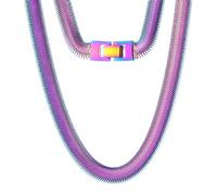 HIJONES Uomo Donne Acciaio Inox Trendy Piatto Serpente Catena Collana Flessibile Spina di Pesce Chunky Catene Arco Iris de 8MM 60CM