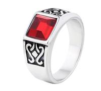 HIJONES Uomo Quadrato Pietra Preziosa Anello In Acciaio Inox Vintage Personalizzato Punk Gotico Gioielli Rosso Misura 22
