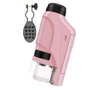 HIJYMNZPQ Microscopio Palmare 60X-120X Tascabile Portatile HD con Lampada A LED Scienze Biologiche Educative for Bambini Messa A Fuoco Grossolana E Fine(Pink Set)