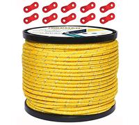 HIKEMAN Corda Riflettente da 50 m, Corda da Guida per Tenda da Esterni, 100% Nylon, con 10 tenditori in Lega di Alluminio per Campeggio (Giallo, Diametro 4 mm)