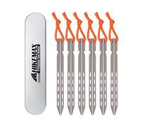 Hikemax Ultralight titanio picchetti da tenda a V - Picchetti con cordoncini riflettente Pull & Pouch - Confezione da 6, 6 Pack