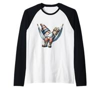 Hiker GNOME Grandpa in Large Outdoor Hammock for Camping Maglia con Maniche Raglan