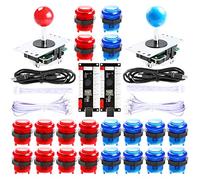Hikig Kit fai da te Arcade 2 giocatori 2x Encoder USB a ritardo zero + 2x Joystick + 20 pulsanti LED Arcade - Colore rosso e blu