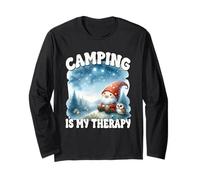 Hiking Gnome Graphic With Sayings Camping Is My Therapy Maglia a Manica