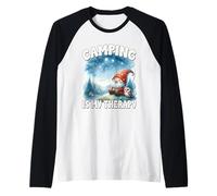 Hiking Gnome Graphic With Sayings Camping Is My Therapy Maglia con Maniche Raglan