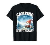 Hiking Gnome Graphic With Sayings Camping Is My Therapy Maglietta