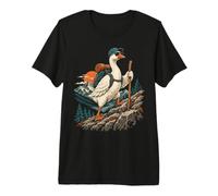 Hiking Goose with a Backpack on a Trail for Nature Fans Maglietta Premium