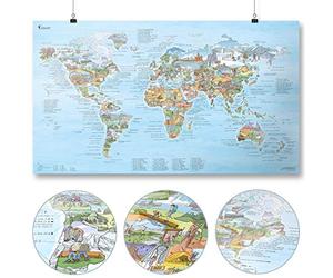 Hiking Map by Awesome Maps - Mappa del mondo illustrata per escursionisti ed esploratori - riscrivibile - 97,5 x 56 cm