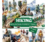 HIKING MOUNTAIN FOREST TRAIL SCRAPBOOK PAPER: This is a double sided craft paper, used in DIY junk journals, EPHEMERA, ORIGAMI, DECOUPAGE, MIXED MEDIA ART, Collage