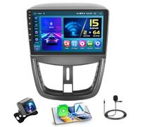 Hikity 2+64GB Android 15 Autoradio per Peugeot 207 2006-2015 Radio Senza Fili Carplay Android Auto Bluetooth 9" Schermo Auto Radio con Telecamera GPS HiFi WiFi FM RDS