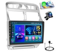 Hikity 2+64GB Android 15 Autoradio per Peugeot 307 2002-2013 Radio Senza Fili Carplay Android Auto Bluetooth 9" Schermo Auto Radio con Telecamera GPS HiFi WiFi FM RDS