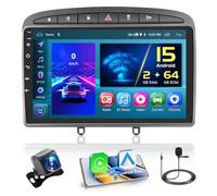 Hikity 2+64GB Android 15 Autoradio per Peugeot 308/408 2007-2015 Radio Senza Fili Carplay Android Auto Bluetooth 9" Schermo Auto Radio con Telecamera GPS HiFi WiFi FM RDS