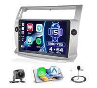 Hikity 4+64GB Android 15 Radio Wireless Carplay Android Auto per Citroen C4 2004-2009/C-Quatre 2008-2011 con Touch Screen da 9 Pollici Navi GPS Mirror Link AI DSP Bluetooth Backup Camera