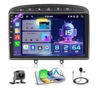 Hikity 8 Core 2+64G Android 15 Autoradio per Peugeot 308/408 2007-2013 CarPlay Android Auto Senza Fili Bluetooth 9" Radio Auto Schermo con Navi GPS Telecamera Posteriore WiFi FM RDS SWC EQ