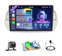 Hikity 8 Core 4GB+64GB Android 15 Autoradio per Fiat 500 2007-2015 CarPlay Android Auto Senza Fili 9" Radio Auto Schermo con Bluetooth Navi Telecamera Posteriore(White)