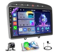 Hikity 8 Core 4GB+64GB Android 15 Autoradio per Peugeot 308/408 2007-2013 CarPlay Android Auto Senza Fili Bluetooth 9" Radio Auto Schermo con Navi Telecamera Posteriore