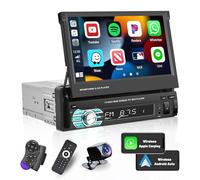 Hikity Autoradio 1 Din con Carplay Android Auto Mirror Link Stereo Auto Bluetooth 1 DIN con 7 Pollici Schermo Retrocamera, Manuale Flip Out Touch Screen Radio Auto con FM USB TF AUX SWC