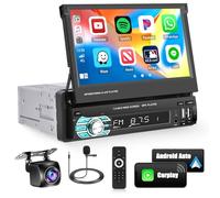 Hikity Autoradio 1 Din Wireless Carplay, 7 Pollici Schermo Estraibile Stereo 1 Din Touch Screen Bluetooth Vivavoce, Android Auto, Mirror Link, FM, USB AUX Tipo C, Telecamera Retromarcia