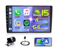 Hikity Double Din 4+64G Android 15 Autoradio 10.1 Inch Touchscreen, Carplay Android Auto Wireless Radio con GPS Navigation/Mirror Link/Bluetooth/DSP+AHD Telecamera Posteriore