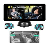 Hikity Monitor per Neonati in Auto - Stabilità Posteriore Telecamera Posteriore con Monitor da 6,9" per Seggiolino Auto - 2 Telecamere, Supporto Ventosa, DC 12V, Telecamera Auto Per Bambini