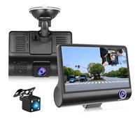 Hikity Telecamera Auto Dash Cam 1080P 4 Pollici Touch Screen 3 Telecamere | Dashcam Frontale Interna Posteriore G-Sensor Registrazione in Loop Sensore Movimento Monitor di Parcheggio SD 32GB
