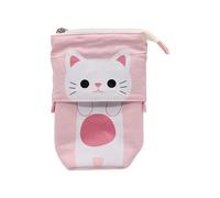 HIKOO DAILY Cartone animato di tela carino matita sacchetto retrattile tessuto matita caso pieghevole supporto in piedi Kawaii cancelleria, B, Taglia unica