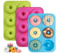 HIKPACKER 3 Pezzi Stampo Ciambelline Silicone 6 Cavità per Ciambelle, Antiaderente, Donuts, Baking Biscotti (Blu, Verde Chiaro, Rosa Rossa)