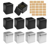 HIKPACKER 9 Pz Classici Contenitori Rettangolari per tè Sfuso,7 x 7 x 8.5cm | Contenitore per Tè in Metallo Con Adesivi Scrivibili, per Conservazione di Tè Caff Zucchero Ccucina(Nero + Argento)