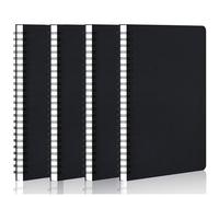 Hikrxya Confezione da 4 taccuini a righe A5 a spirale, copertina nera in carta kraft, 120 pagine/60 fogli per diari, blocco note planner sketch pad