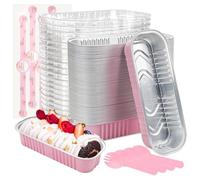 Hikrxya Confezione da 60 mini teglie da forno con coperchio e cucchiai, 200 ml, riutilizzabili, rettangolari, in alluminio, con adesivo sigillante, per dessert, pane, matrimoni, picnic, feste di