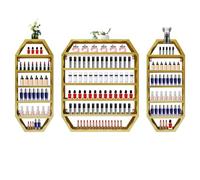 HIKUUER 3 scaffali da parete per smalti in metallo, supporto per bottiglie di smalto, display multi-tipi, supporto per smalto a parete, colore oro