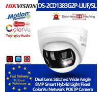 Hikvision DS-2CD1383G2P-LIUF/SL 8MP 4K Doppia lente cucita 180 ° Telecamera IP di rete POE con luce ibrida intelligente grandangolare MD 2.0 Audio