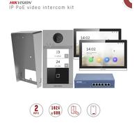HIKVISION DS-KIS604-BIF-T.VideoIntercom Kit IP DS-KV8213+2 DS-KH6350+POE switch 6 Porte+Tettuccio