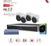 Hikvision DS-KIT1343G2-LIU. Kit IP Nvr 4 canali,4 Dome da 4mpx con Audio switch PoE 5 porte, HD1TB