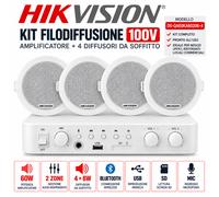Hikvision Kit Filodiffusione 100V Amplificatore 60W + 4 Casse 6W Bluetooth