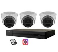 HIKVISION KIT VIDEOSORVEGLIANZA IP POE 4 CANALI 3 TELECAMERE DOME 4 MPX 500GB
